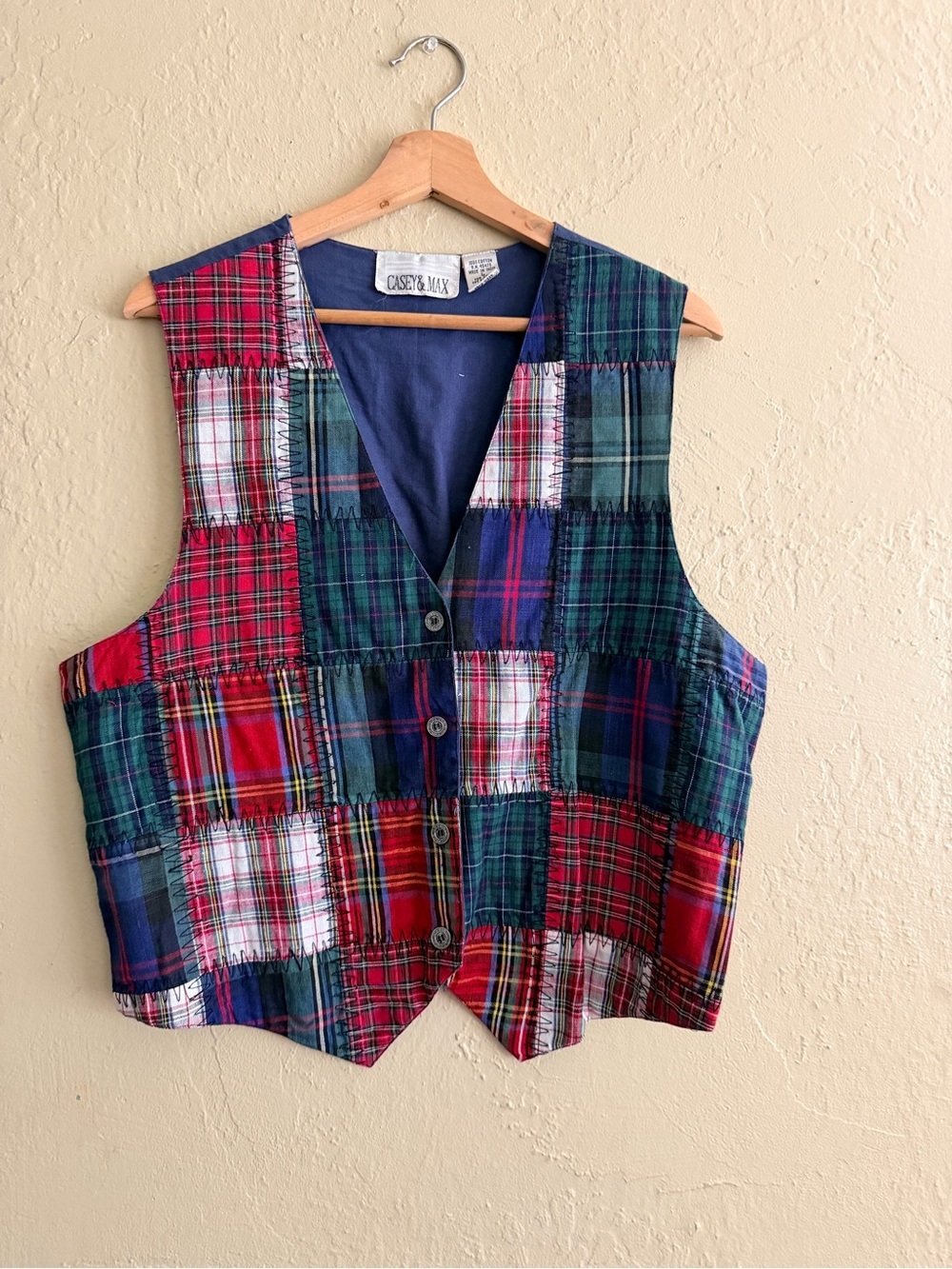 Caset Max Red & Green Plaid Patchwork Vest